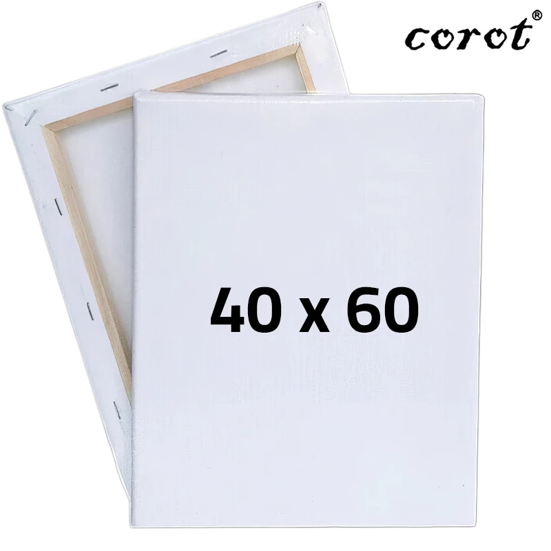 Corot Stretched Canvas Board 280 gram Size 40 x 60 cm, Medium Grain, Made of 100% Cotton with gesso layer , Adopts high-quality pine as a frame